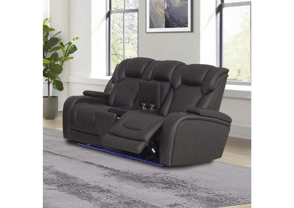 LV06221 Wendell Power Motion Loveseat with Console, Wireless Charger, Storage, USB and Led
