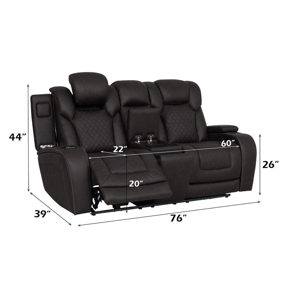 LV06221 Wendell Power Motion Loveseat with Console, Wireless Charger, Storage, USB and Led