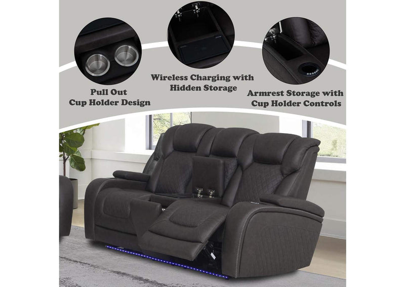 LV06221 Wendell Power Motion Loveseat with Console, Wireless Charger, Storage, USB and Led