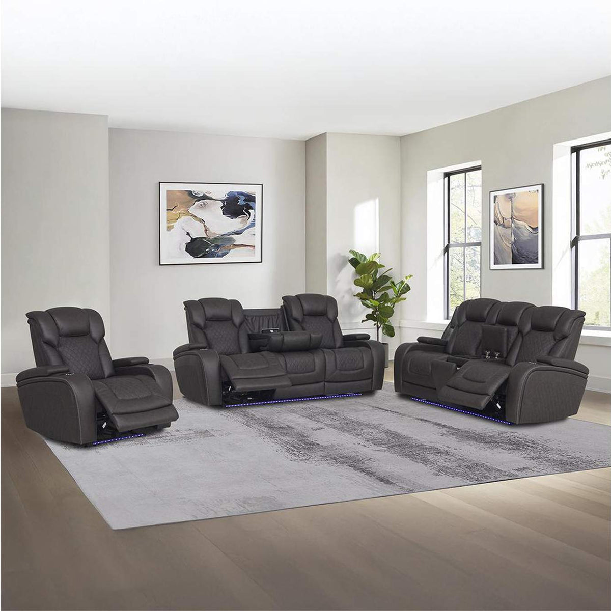 LV06221 Wendell Power Motion Loveseat with Console, Wireless Charger, Storage, USB and Led