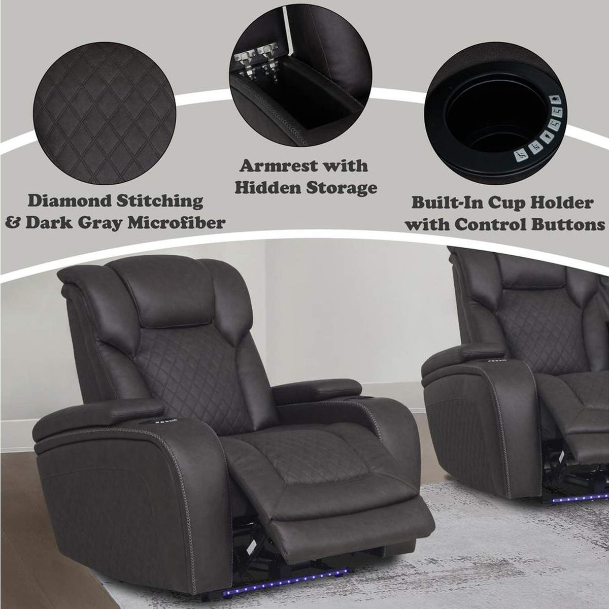 LV06222 Wendell Power Motion Recliner with Storage, USB and Led
