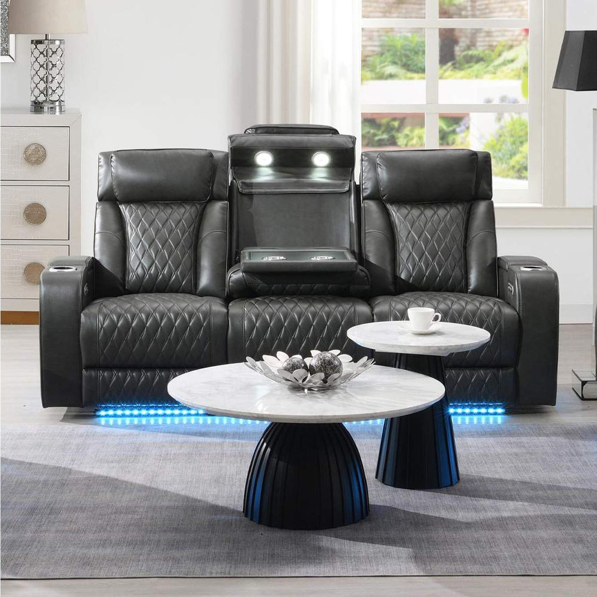 LV06230 Taddeo Power Motion Sofa with Power Headrest, USB, Wireless Charger, Led and Reading Light