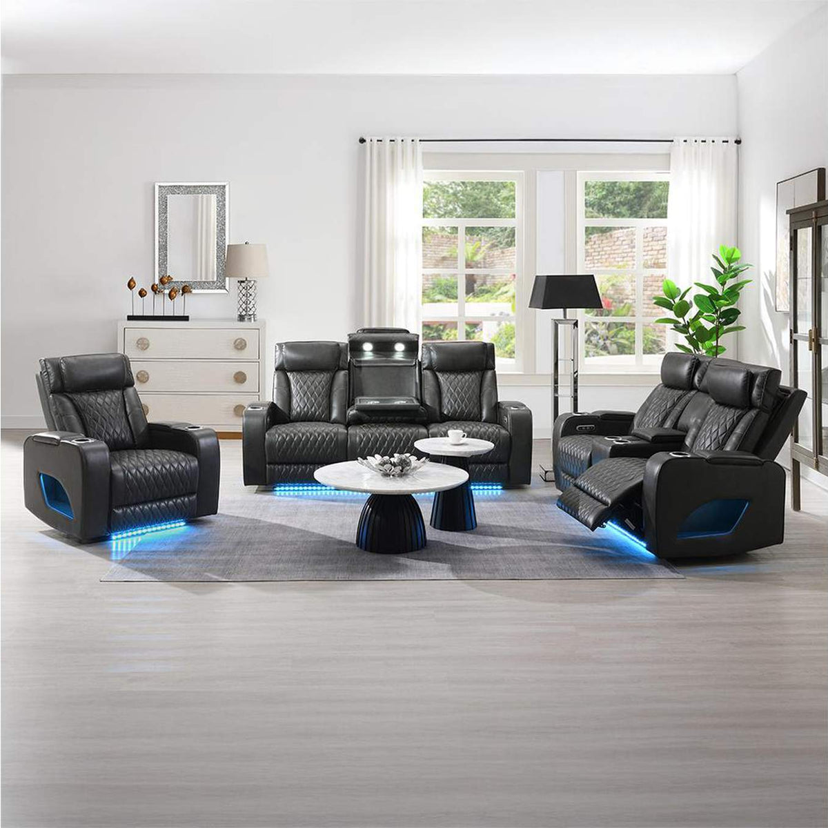 LV06232 Taddeo Power Motion Recliner with Power Headrest, USB, Wireless Charger and Led