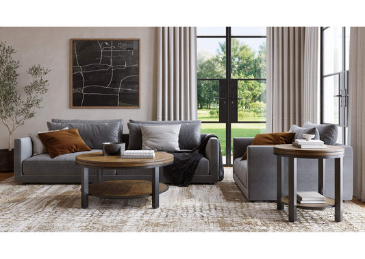 AE8722 Canyon Solid Wood And Metal Round End Table In Washed Grey