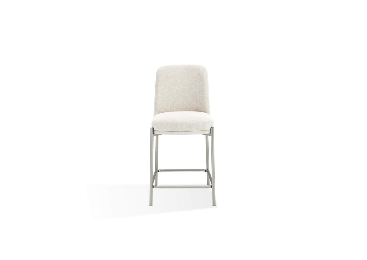 PWTB69JMW Dion Upholstered Counter Stool In Natural Light Linen And Brushed Nickel Metal (Set of 2)