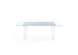 PWSR60 Moorea Double Pedestal Rectangular Dining Table In Clear Acrylic, Glass And Bronze Metal