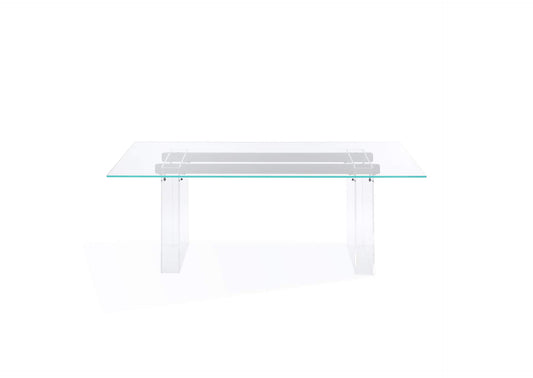 PWSR60 Moorea Double Pedestal Rectangular Dining Table In Clear Acrylic, Glass And Bronze Metal
