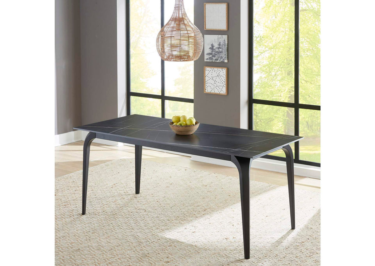 LJLF60 Nicoya Stone Top Rectangular Dining Table In Black Stone And Black Metal