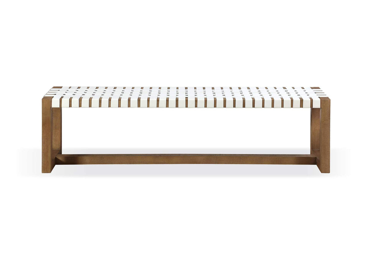JVLH71W One Woven Leather And Solid Wood Dining Bench In White And Bisque