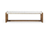 JVLH71W One Woven Leather And Solid Wood Dining Bench In White And Bisque