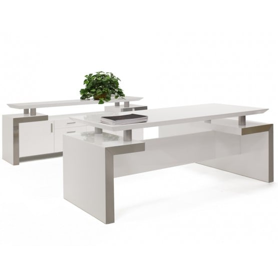 Monaco White Lacquer Desk w/return L-Shaped Desk