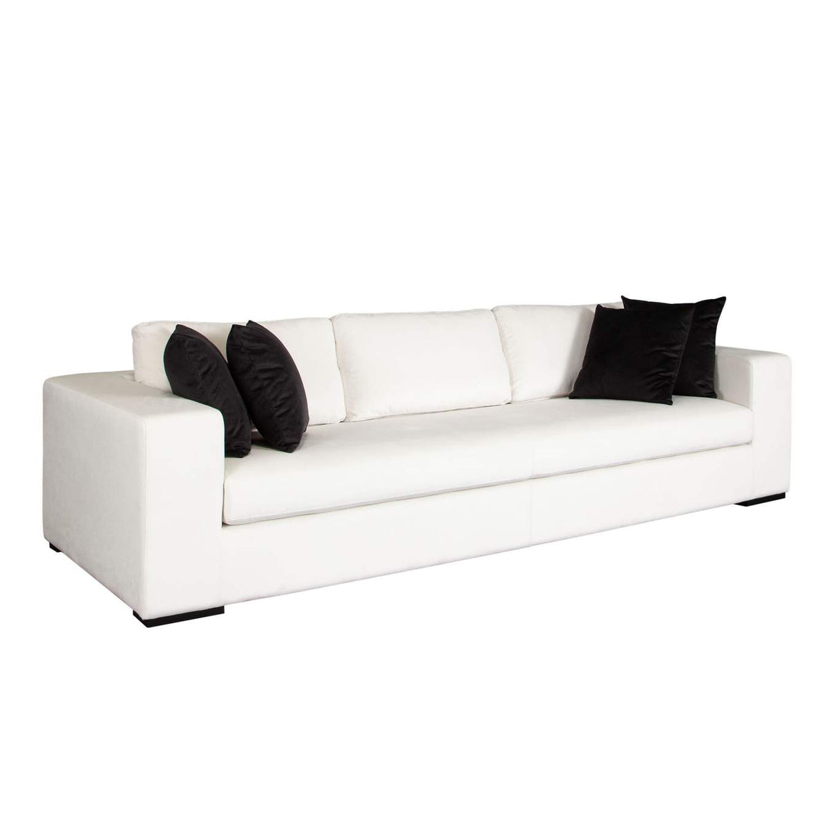 MUSESOWH Muse Sofa In Mist White Performance Fabric W/ (4) Black Accent Pillows