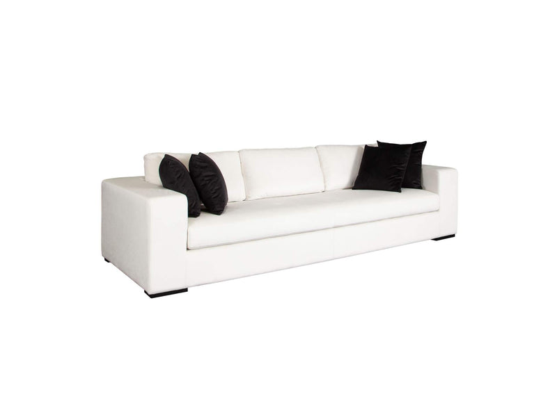 MUSESOWH Muse Sofa In Mist White Performance Fabric W/ (4) Black Accent Pillows