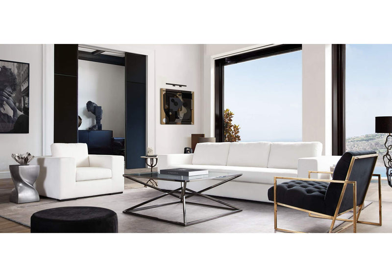 MUSESOWH Muse Sofa In Mist White Performance Fabric W/ (4) Black Accent Pillows
