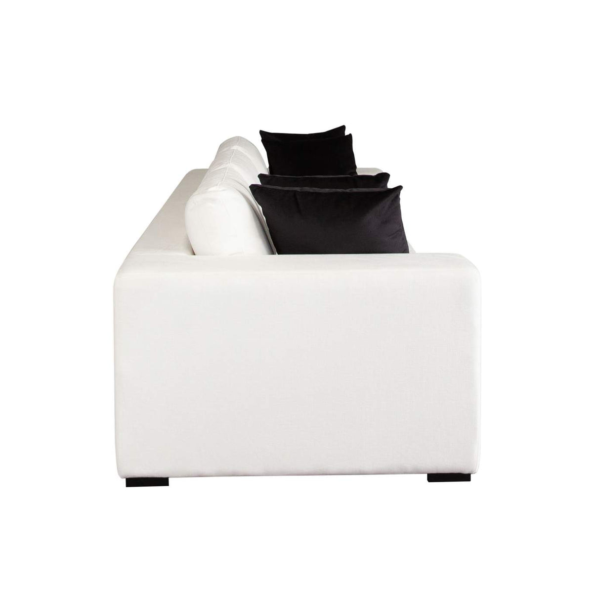 MUSESOWH Muse Sofa In Mist White Performance Fabric W/ (4) Black Accent Pillows