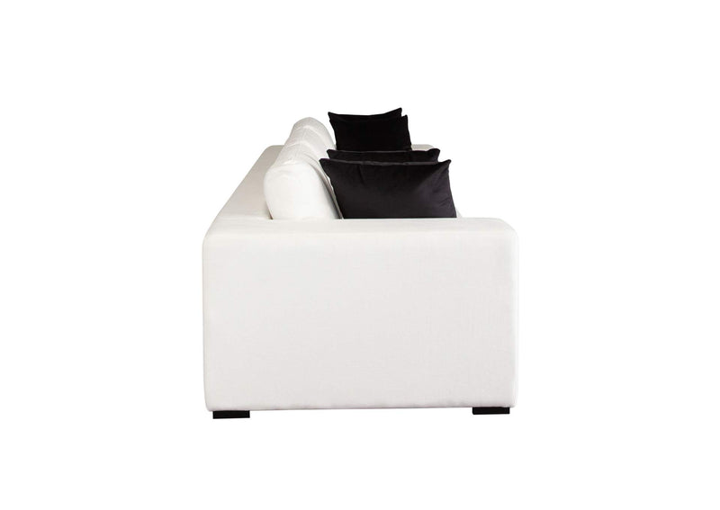 MUSESOWH Muse Sofa In Mist White Performance Fabric W/ (4) Black Accent Pillows
