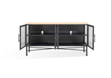 MZEZ78 Aere Four Door Ribbed Glass, Metal And Wood Sideboard In Natural Ash And Black