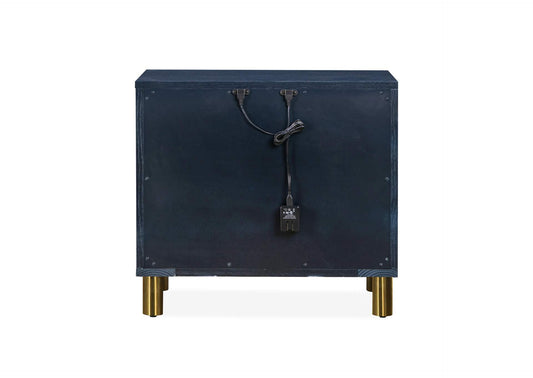 9DKB81 Argento Two Drawer USB Charging Nightstand In Navy Blue And Burnished Brass