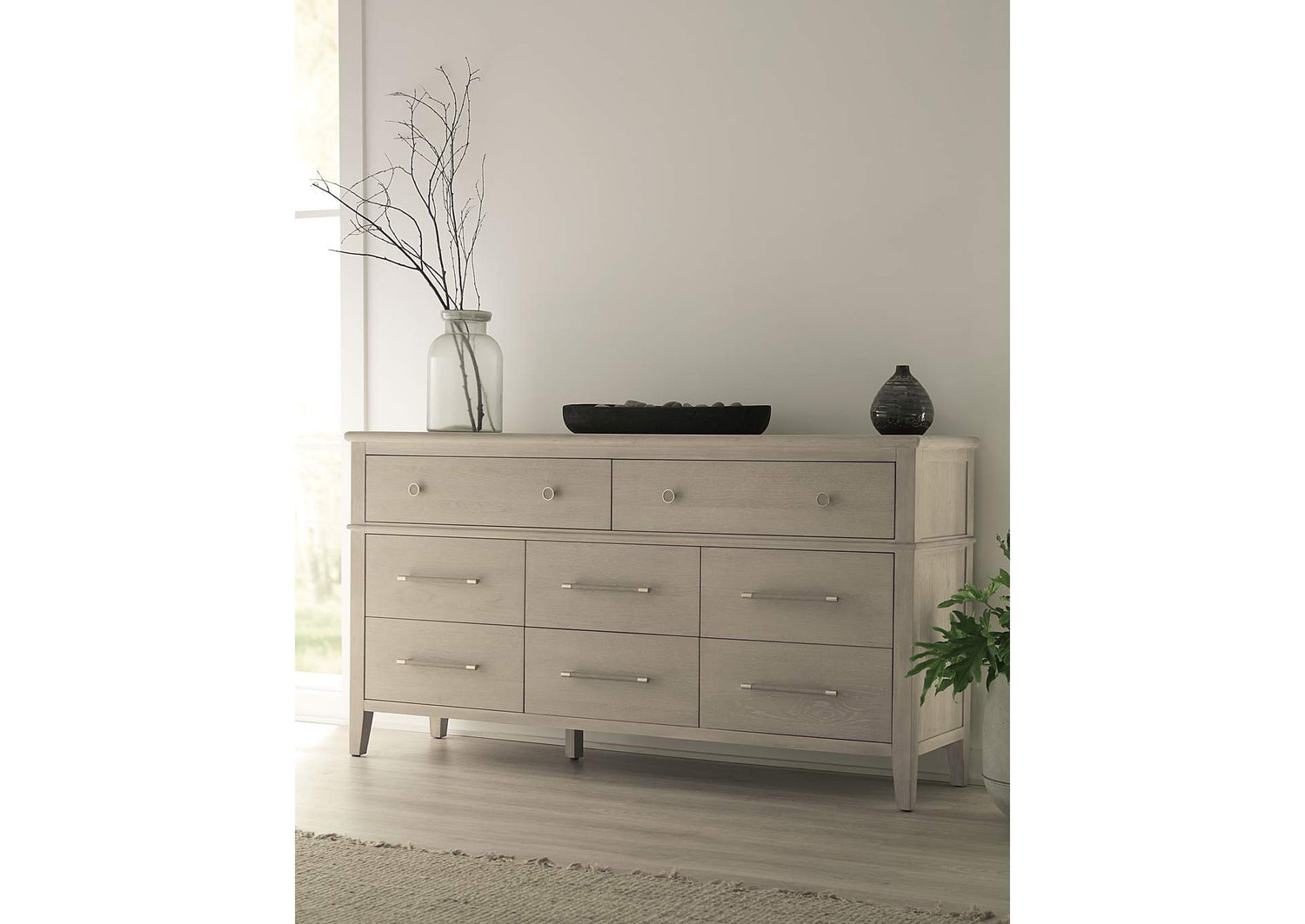QATK82 Camden Eight Drawer Oak Wood Dresser In Chai