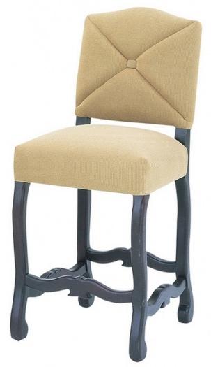 Ben barstool by Flores Design with upholstered back and dark wood legs