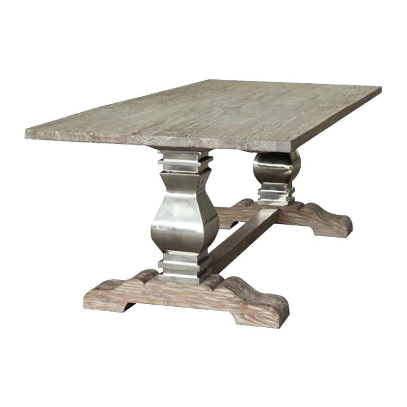 Daniel Dining Table Antique White and High Polish Steel