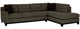 Brown sectional sofa with dark cushions on a white background