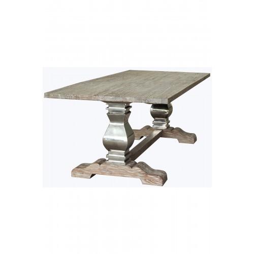 Daniel Dining Table Antique White and High Polish Steel