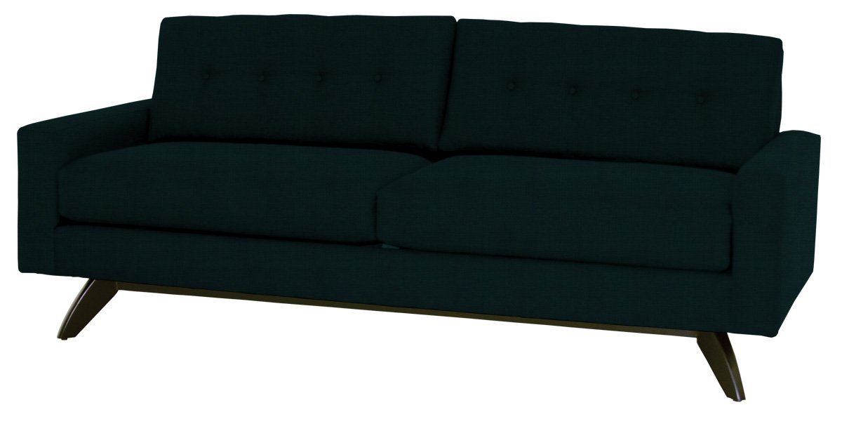 Dark blue sofa with buttoned backrest on a white background