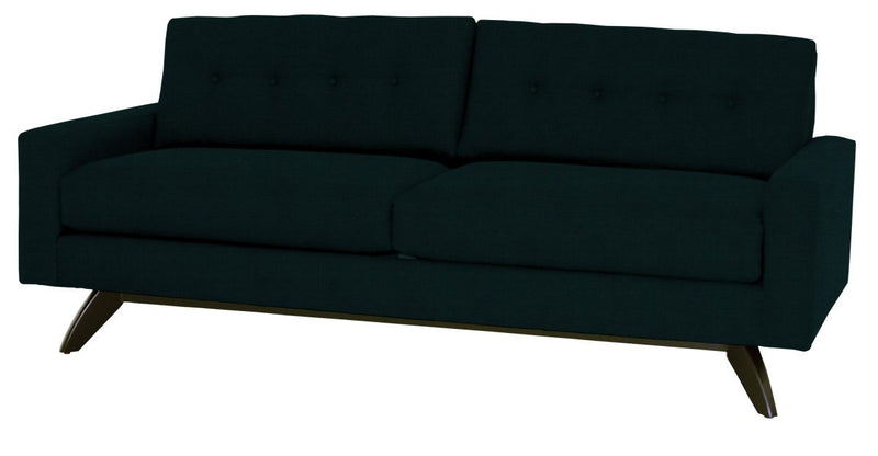 Dark blue sofa with buttoned backrest on a white background