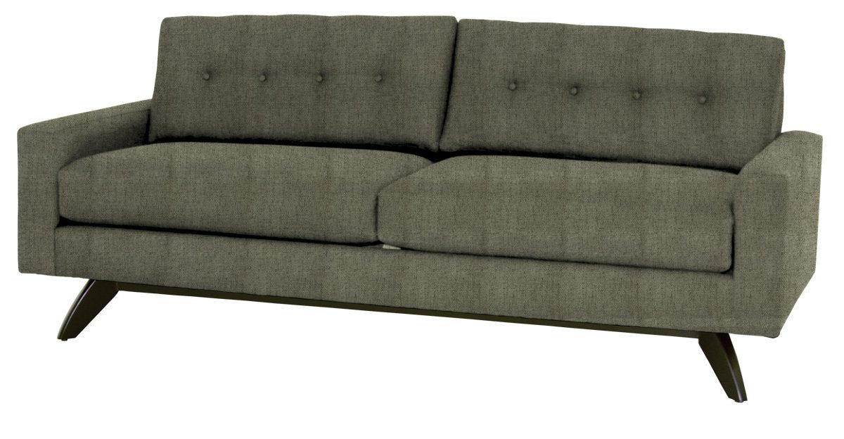 Gray sofa with buttoned backrest on a white background