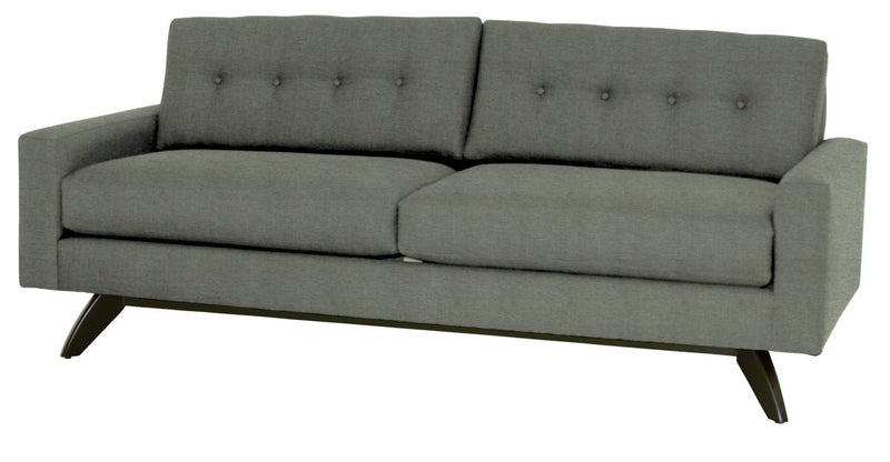 Gray sofa with buttoned backrest on a white background