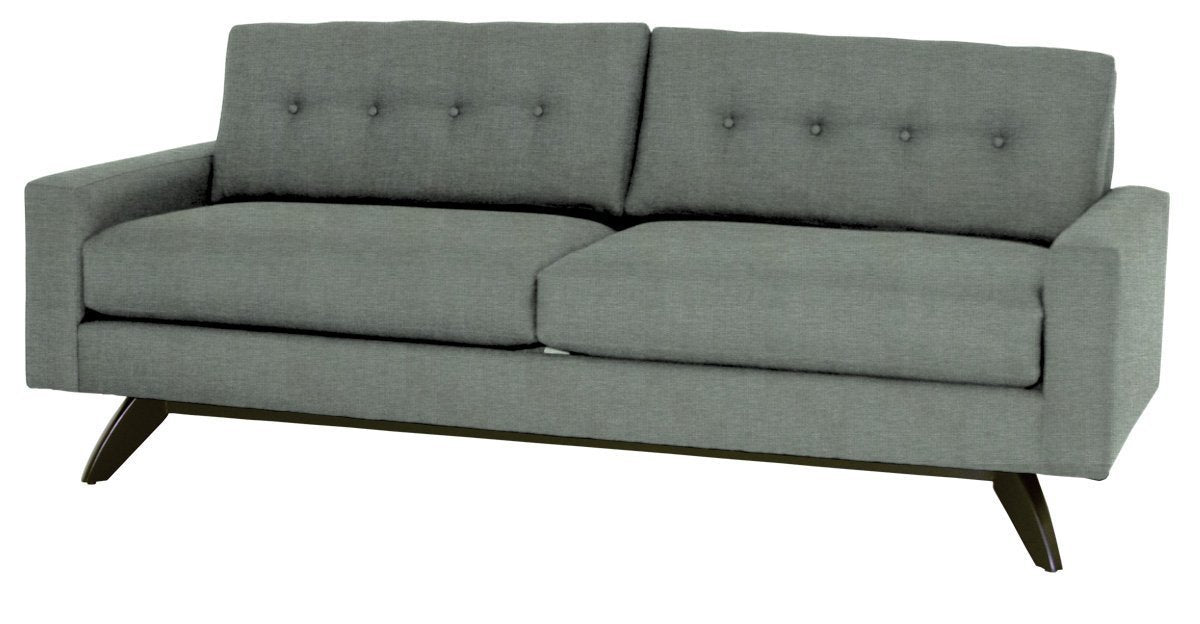 Gray sofa with buttoned backrest on a white background