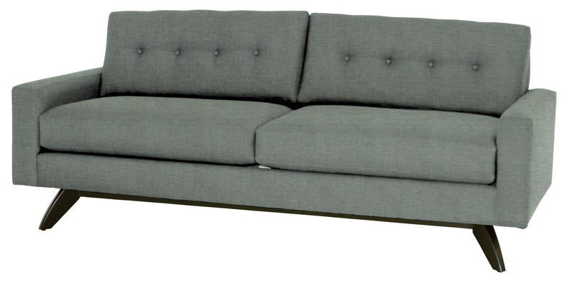Gray sofa with buttoned backrest on a white background