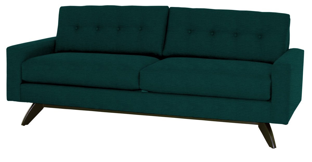 Teal sofa with buttoned backrest on a white background