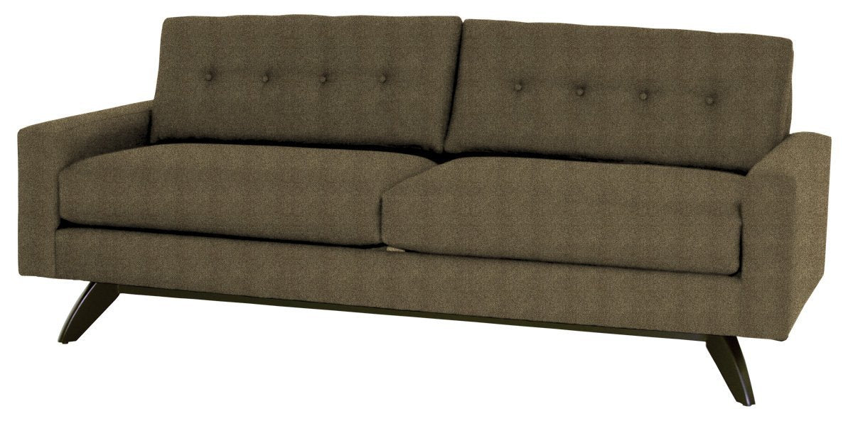 Brown sofa with buttoned backrest on a white background