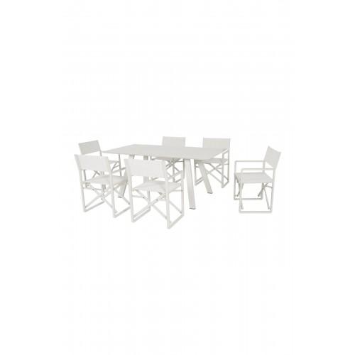 White outdoor table and chairs set on a white background