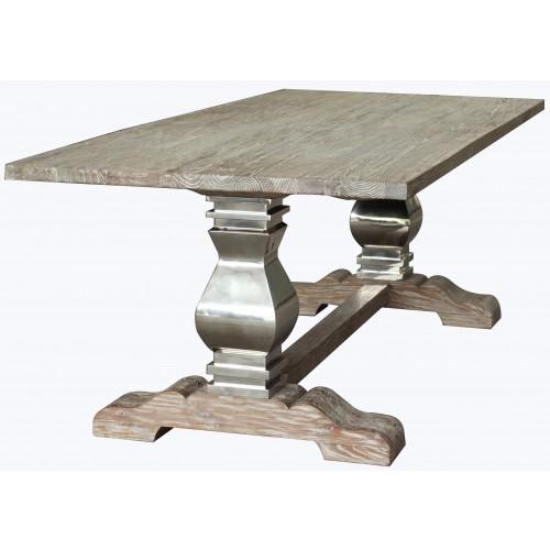 Daniel Dining Table Antique White and High Polish Steel