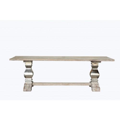 Daniel Dining Table Antique White and High Polish Steel