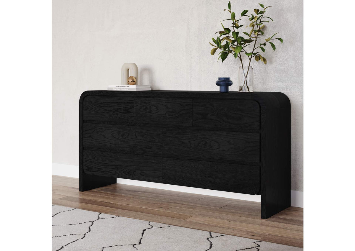 PRKS82 Elora Seven Drawer Dresser In Jet Black Ash