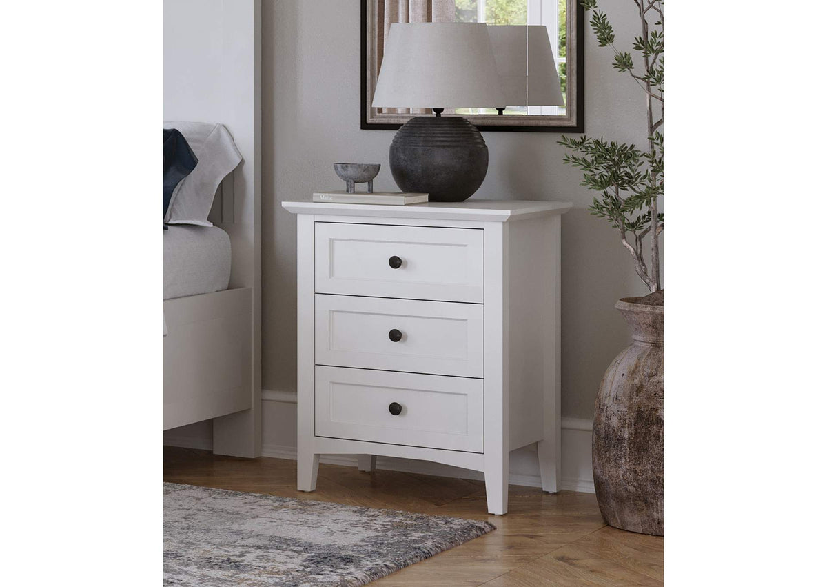 PNRA81 Grace Three Drawer Nightstand In Snowfall White