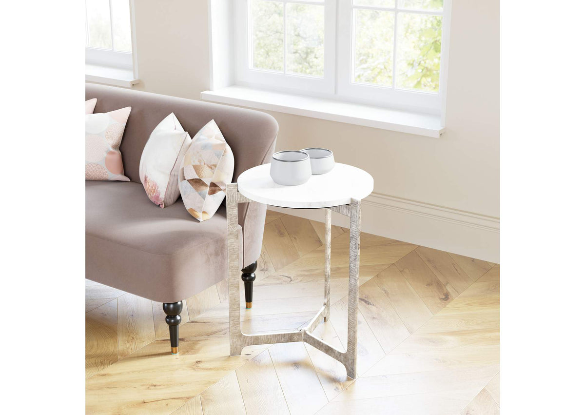 110256 Barmas Side Table White & Silver
