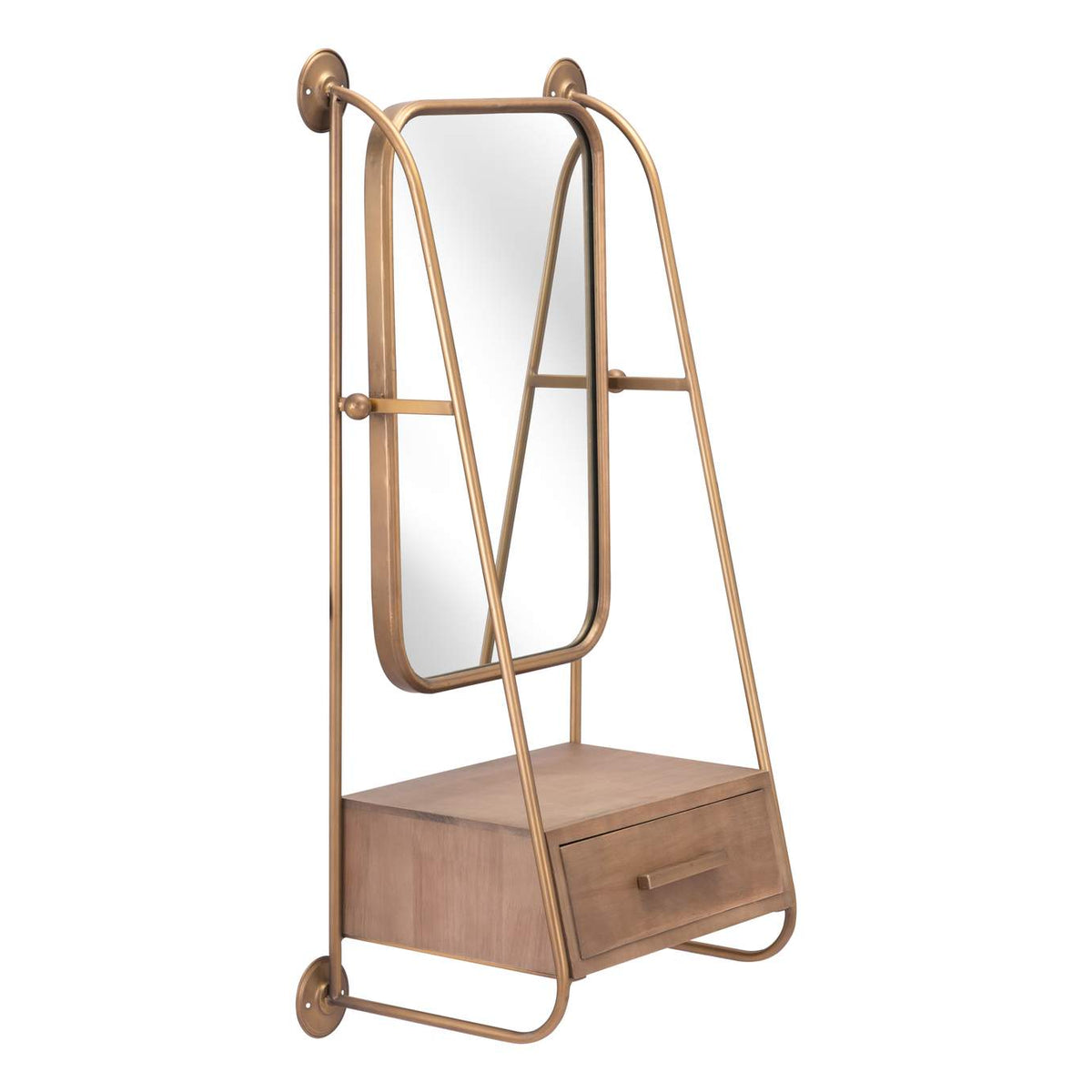 A12232 Peralta Mirror Shelf Brass & Brown