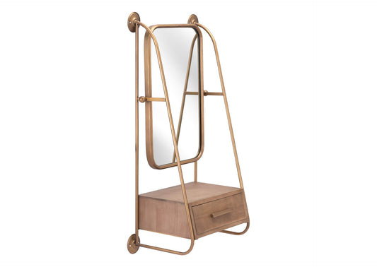 A12232 Peralta Mirror Shelf Brass & Brown