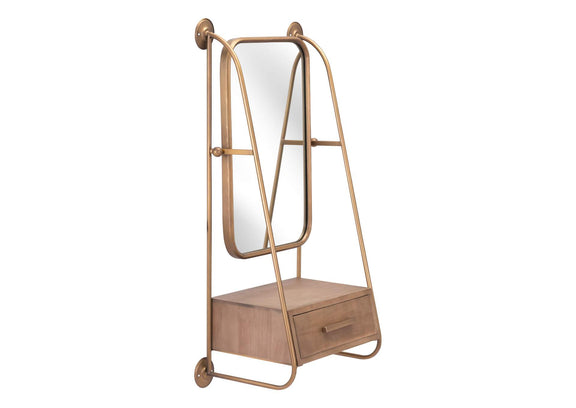 A12232 Peralta Mirror Shelf Brass & Brown