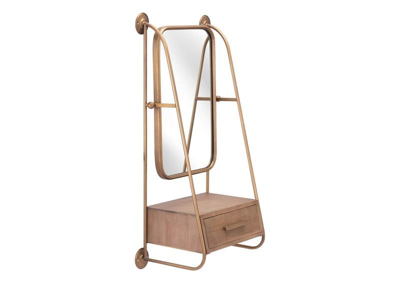 A12232 Peralta Mirror Shelf Brass & Brown