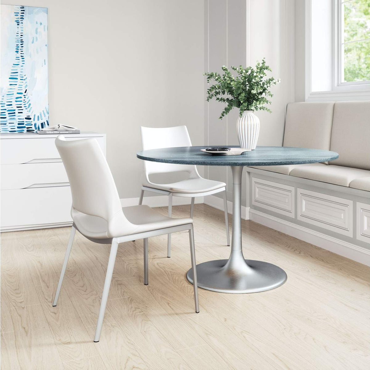 101279 Ace Dining Chair (Set Of 2) White & Silver