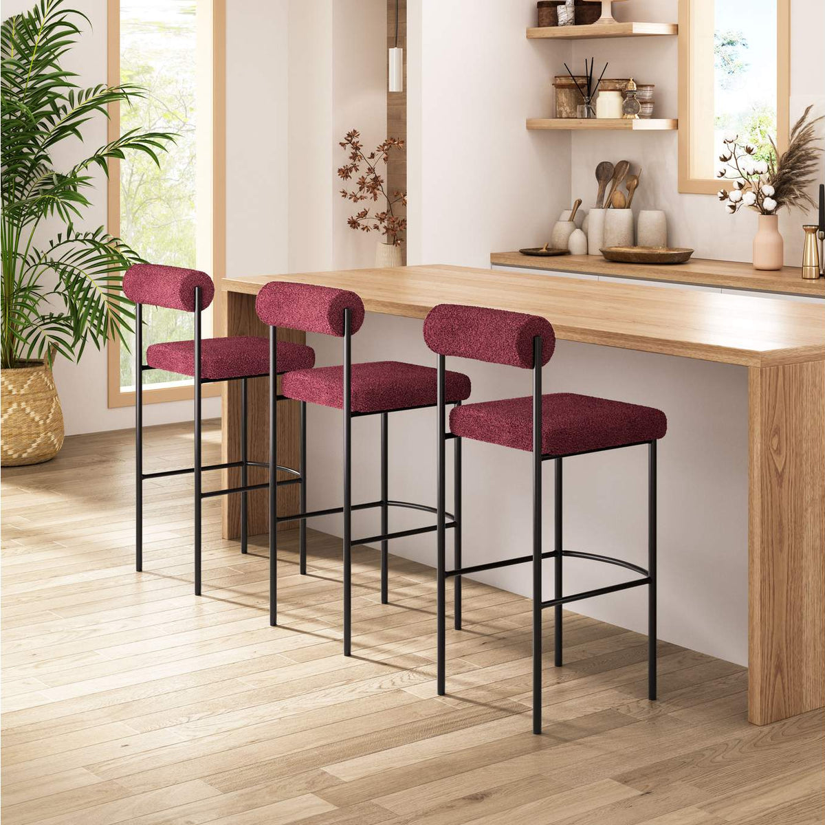 109814 Livorno Barstool (Set Of 2) Red & Bronze
