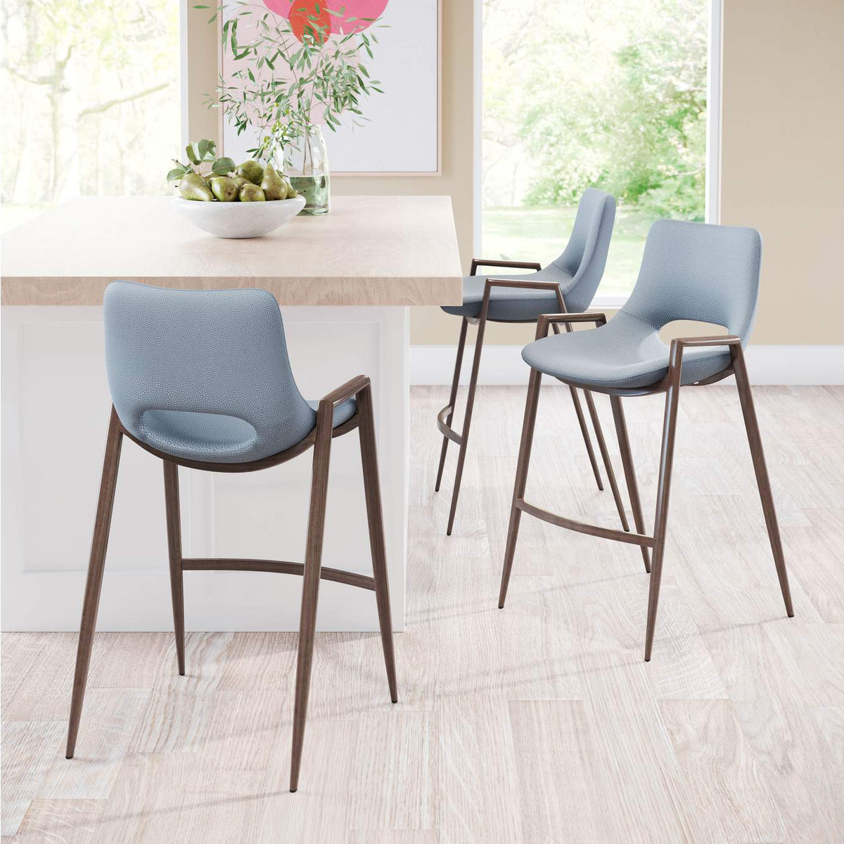 101692 Desi Counter Stool (Set Of 2) Azure Gray & Walnut
