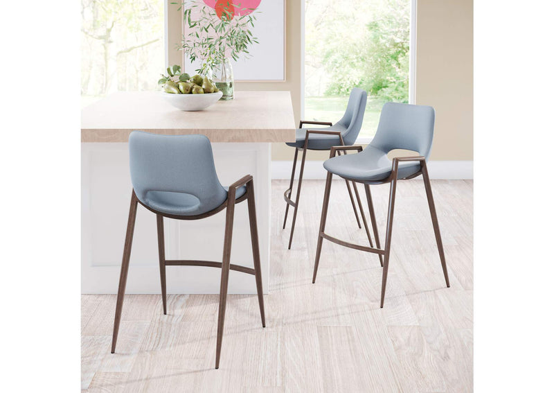101692 Desi Counter Stool (Set Of 2) Azure Gray & Walnut