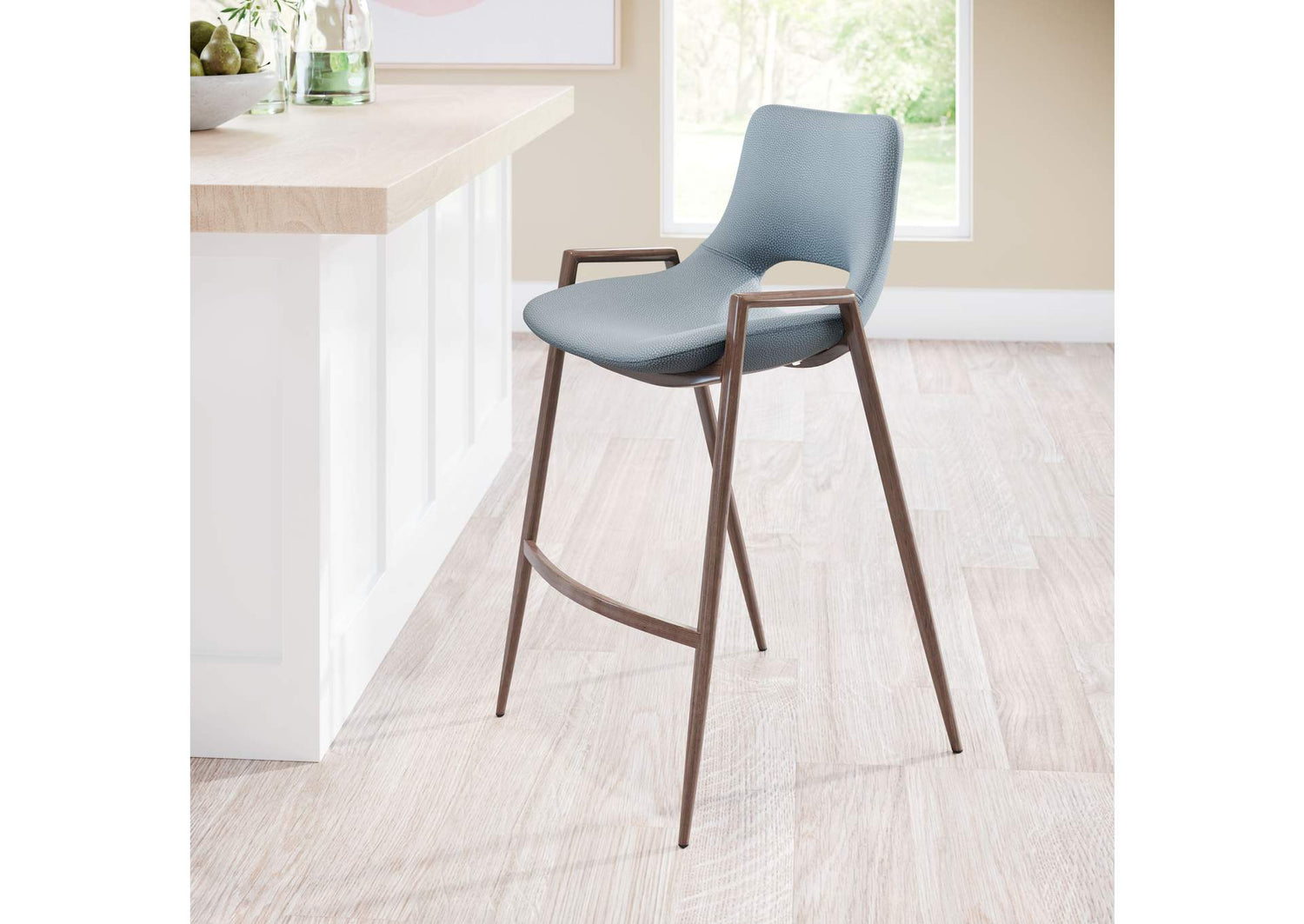 101692 Desi Counter Stool (Set Of 2) Azure Gray & Walnut